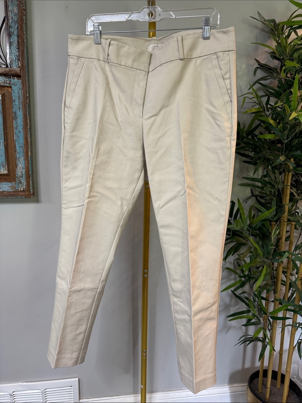 LOFT modern skinny ankle Cream Tailored Women's Trousers 14